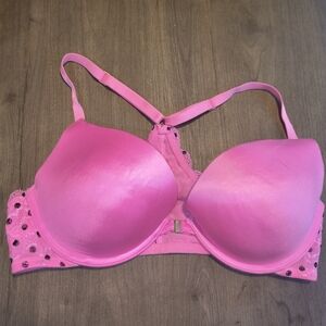 PINK Victoria's Secret Bright Pink Bra with Polka Dot Lace